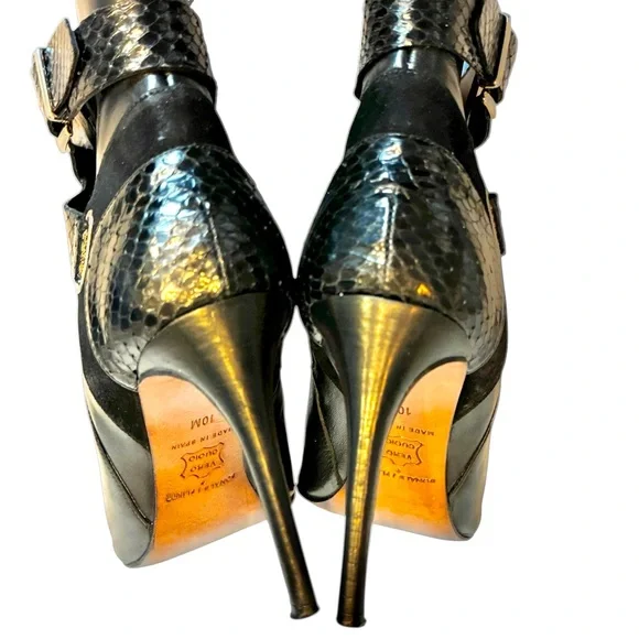 ✨ Donald J Pliner Polina Black Leather/Suede/Python Ankle Boots – Size 10 ✨ - Picture 12 of 16